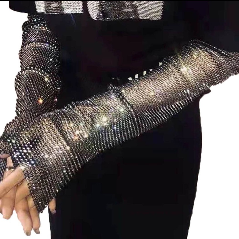 Fingerless Blinged Out Rhinestone Fishnet Gloves